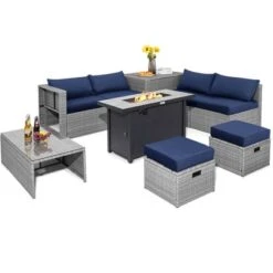 Tangkula 9 PCS Patio Furniture Set With 42" 60,000 BTU Fire Pit Outdoor Space-Saving Sectional Sofa Set With Storage Box Black/Gray/Navy/Red/Turquoise/Off White -Tangkula GUEST 4bfd9d64 e8d4 4ed5 97cf e8b332c29bea