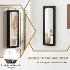 Tangkula Jewelry Armoire W/ Full-Length Mirror W/ Built-in LED Lights Hooks Shelves -Tangkula GUEST 4c0d5d74 6aa0 49e0 9436 bba3f915e5b4