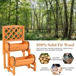 Tangkula 2-Tier Wooden Raised Garden Bed Container W/2 Cylindrical Planter Boxes & Trellis -Tangkula GUEST 4c4f1c33 b550 4731 a6ba 3a449d49f599