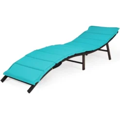 Tangkula 2PCS Outdoor Patio Rattan Wicker Lounge Chair Chaise Folding W/Cushions Turquoise -Tangkula GUEST 4c521363 46e9 43c6 9273 549874dfa09a