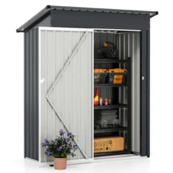 Tangkula 5 X 3 FT Outdoor Storage Shed Galvanized Metal Tool House W/ Sloped Roof Gray -Tangkula GUEST 4cc79b52 812e 4bfe 86f6 ae293a1a621c