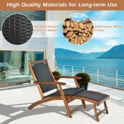 Tangkula 2PCSPatio Folding Rattan Chaise Lounge Chair Acacia Wooden Frame W/ Retractable Footrest For Poolside&Patio -Tangkula GUEST 4ccf5491 98bc 4282 8fa7 5f27ca0cebd5