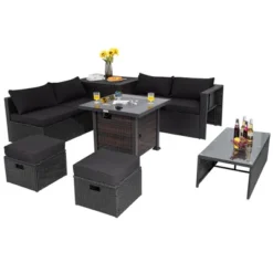 Tangkula 9PCS Furniture Set W/ 32" Fire Pit Table 50,000 BTU Square Propane Fire Pit Patio Black -Tangkula GUEST 4cf189ab a3ec 4d2d a13b 2202efeea69e