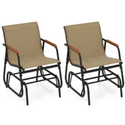 Tangkula Patio Glider Chair Set Of 2 W/ Curved Teak Armrests & Breathable Fabric Seat -Tangkula GUEST 4cfaa193 c503 472d bcd1 5c6ba5edaf4f