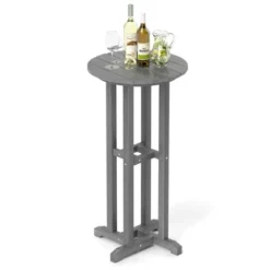 Tangkula 21.5" Round Bar Table Patio HDPE Bar Height Dining Table W/ Slatted Tabletop -Tangkula GUEST 4d13de16 8fb6 40b8 9156 6118be835654
