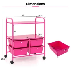 Tangkula 4-Drawer Rolling Storage Cart With 2 Shelves Mobile Utility Cart With Removable Drawers And Metal Frame With Lockable Wheels Pink -Tangkula GUEST 4d7ca859 f361 415d ae57 c951427ad05f