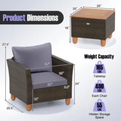 Tangkula Set Of 3 Rattan Bistro Furniture Set Solid Acacia Wood Table Top Cushioned Sofa Patio -Tangkula GUEST 4dc63dc0 7a45 406b 869c b3143546899e