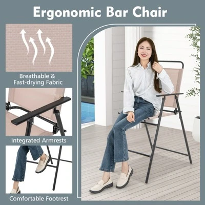 Tangkula 3PCS Bistro Set Folding Chairs Round Bar Table W/ 1.6" Umbrella Hole Yard Patio 6 Tangkula 3PCS Bistro Set Folding Chairs Round Bar Table W/ 1.6" Umbrella Hole Yard Patio - Image 4