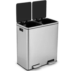 Tangkula 16 Gallon Stainless Steel Trash Garbage Can Double Bucket Pedal Bin