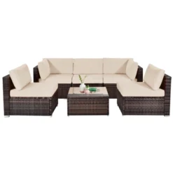 Tangkula 6PCS Wicker Patio Sectional Conversation Furniture Set With Coffee Table & Seat Cushions Navy/Black/Turquoise/Red -Tangkula GUEST 4ddf6cae 9f16 4825 9642 f38e73b468b8