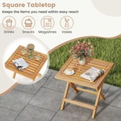 Tangkula 2 PCS Outdoor Folding Side Table Acacia Wood End Table Square Patio Bistro Table -Tangkula GUEST 4e299c11 4dab 46a5 9f62 3a19c1cef197 1