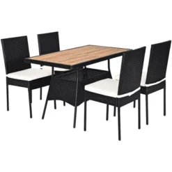 Tangkula 5PCS Outdoor Rattan Wicker Dining Set Acacia Wood Table & 4 Chairs With Cushions -Tangkula GUEST 4e3b6654 39a1 4c44 9534 e6bb95f59cf5
