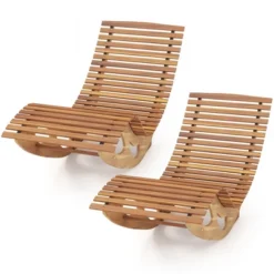 Tangkula 2PCS Outdoor Chaise Lounge Acacia Wood Rocking Sun Lounger With Slatted Backrest And Seat Wooden Rocker Lounge Chair -Tangkula GUEST 4e7d0d1a 03c7 4bce 90c5 b68d1febccce
