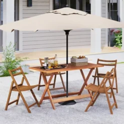 Tangkula 54.5" X 27.5" Patio Dining Table W/ Teak Painting 2" Umbrella Hole For Balcony -Tangkula GUEST 4eac1510 a0d3 4349 9923 0e7db3750401