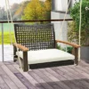 Tangkula Rattan Porch Swing Patio Wicker Single Hanging Seat W/ Seat Cushion & Acacia Wood Armrests -Tangkula GUEST 4ee2b392 da66 4c65 841e c8930b570783