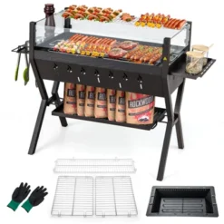 Tangkula Barbecue Charcoal Grills Stainless Steel Camping Grill W/ Wind Guard Seasoning Racks & Storage Shelf -Tangkula GUEST 4ee391ef cc33 49bc bd0e 344fe3a1f65b