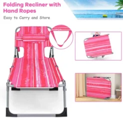 Tangkula Lounge Chair Beach Chair W/ Face Arm Hole Detachable Pillow Adjustable Backrest Side Pocket Outdoor Folding Chaise Sunbathing Chair Hot Pink -Tangkula GUEST 4ef5e133 3e23 4c5f b8bf fde1a90f1387 1