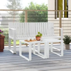 Tangkula 3 PCS Patio Furniture Set W/1 Loveseat & 2 Side Tables All-Weather Bistro Set White