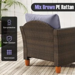 Tangkula Set Of 3 Rattan Bistro Furniture Set Solid Acacia Wood Table Top Cushioned Sofa Patio -Tangkula GUEST 4f1e6e6d 01ec 4847 b7ec 3992a7e7b332