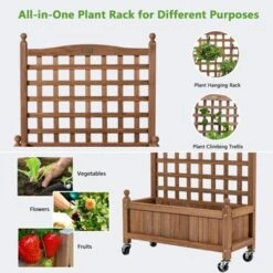 Tangkula 32in Wood Planter Box With Trellis And Wheels Mobile Plant Raised Bed For Indoor&Outdoor -Tangkula GUEST 4f4a104a a811 4008 aba7 7d6a688c5027