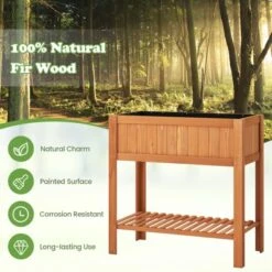 Tangkula Garden Bed Natural Solid Wood Growing Planter With Protective Liner, Elevated Planting Stand For Backyard -Tangkula GUEST 4f56c5e5 5052 4c24 a469 f5e5d979dc7c
