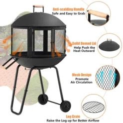 Tangkula Portable Fire Pit W/ Wheels 28" Wood Burning Fire Pit W/ Log Grate Poker Rolling Patio Fireplace Bonfire Firepit For Outdoor Entertaining -Tangkula GUEST 4f927cc5 117a 4876 a7de 7017592c436b