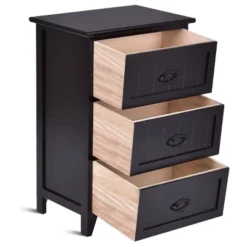 Tangkula 3 Drawers Nightstand End Table Storage Wood Side Bedside Black -Tangkula GUEST 50068900 c069 4f06 913c 07d69eeaaf7b