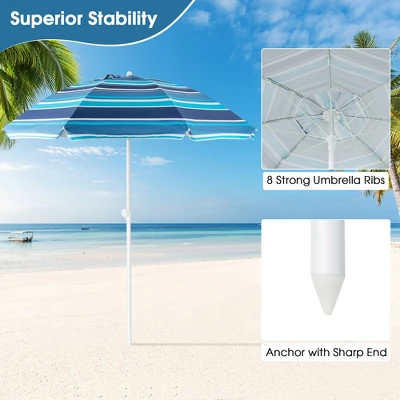 Tangkula 6.5 FT Patio Portable Beach Adjustable Umbrella W/ Sandbag 8 Tangkula 6.5 FT Patio Portable Beach Adjustable Umbrella W/ Sandbag - Image 6