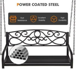 Tangkula Patio Hanging Porch Swing Outdoor 2-Person Metal Swing Bench Chair W/ Chains -Tangkula GUEST 50343f46 6c03 4617 aa9d 22f76d24263c