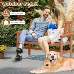 Tangkula 2-Person Patio Loveseat Garden Bench W/Slatted Backrest & Comfortable Armrests -Tangkula GUEST 5039b4e6 21e0 4374 9671 a175c407741d