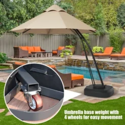 Tangkula 11ft Patio Cantilever Hand Push Offset Hanging Umbrella W/ Wheels Base -Tangkula GUEST 50533e8f b329 4251 9882 eb228de500a0