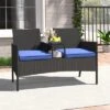 Tangkula Outdoor Rattan Loveseat 2-Seat Patio Conversation Set With Built-in Coffee Table Cushions Wicker Bench Furniture Blue 1 Tangkula Outdoor Rattan Loveseat 2-Seat Patio Conversation Set With Built-in Coffee Table Cushions Wicker Bench Furniture Blue -Tangkula GUEST 50de3128 9bda 4edd 970e ca3739b59b0e
