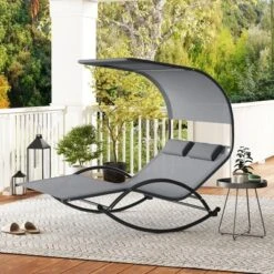 Tangkula Outdoor Double Chaise Rocker Rocking Daybed Sun Lounger W/ Sun Shade Canopy -Tangkula GUEST 510d2106 c93f 4e93 81c3 ddb1bee50e1f