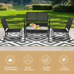 Tangkula 4 PCS Patio Furniture Set Outdoor Conversation Set W/Glass Coffee Table Garden Bistro Set Gray -Tangkula GUEST 5118fab2 e188 4088 8787 0d53944255f9