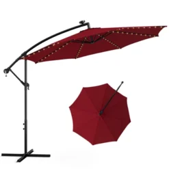 Tangkula 10FT Solar Offset Umbrella Tilted Cantilever Hanging Umbrella With 112 LED Lights Patio Sun Shade With Crank Handle Beige/Coffee/Navy/Red -Tangkula GUEST 51457a79 0534 4407 ab09 13e5280d2082