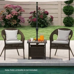 Tangkula Outdoor Side Table With 1.93" Umbrella Hole All-Weather PE Wicker Patio Umbrella Table With Rustproof Frame -Tangkula GUEST 514afe4c b53c 45d3 9706 f25247fa5084
