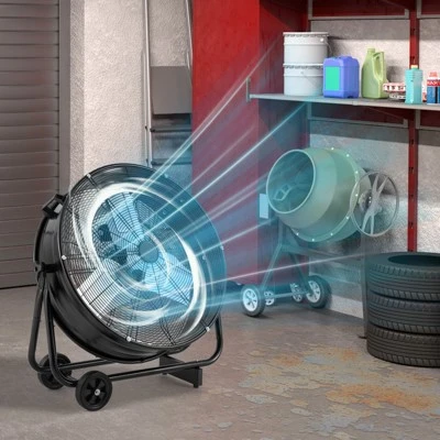 Tangkula 24 Inch Industrial Drum Fan W/ 360 Degree Adjustable Tilt & 2 Wheels For Warehouse 3 Tangkula 24 Inch Industrial Drum Fan W/ 360 Degree Adjustable Tilt & 2 Wheels For Warehouse - Image 2