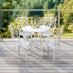 Tangkula 5 Pieces All-Weather Outdoor Cast Aluminum Dining Set Round Dining Table -Tangkula GUEST 5198d23d b5ea 4764 bb62 94ee3c3d10ba