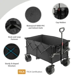 Tangkula Collapsible Folding Outdoor Utility Wagon With Cover Bag Outdoor Camping Garden Cart With Telescoping Handle Black/Blue -Tangkula GUEST 51a21668 eb85 40c8 b6a1 8c6736708bef