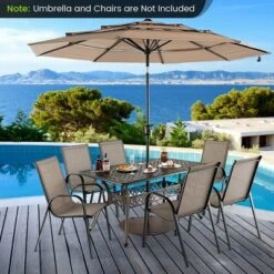 Tangkula 59" Patio Rectangle Dining Table Outdoor Cast Aluminum Table W/ Umbrella Hole -Tangkula GUEST 51c314d3 3ccb 46da 8efd d3a01646f050