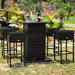 Tangkula 5PCS Patio Rattan Bar Table Stool Set Hidden Storage Shelf Cushion Red Patio Black -Tangkula GUEST 51d9104b 785c 438a b2d9 0a541ef5daa4