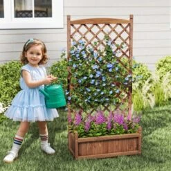 Tangkula 60" Tall Raised Garden Bed W/ Diamond Lattice Trellis Drainage Holes Outdoor -Tangkula GUEST 51d971ce 8b47 4ae5 9713 cc0d82787cfe