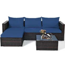 Tangkula 5PCS Cushioned Rattan Patio Conversation Set W/ Ottoman Navy Cushion -Tangkula GUEST 520fa7a3 d97c 4434 b95d ceac835f8665