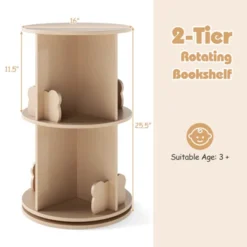 Tangkula Kids Rotating Bookshelf Round Spinning Corner Bookcase W/Bear Baffles Coffee -Tangkula GUEST 5238a358 93e6 4cc5 963b e300df0164bd