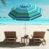 Tangkula 6.5 FT Beach Umbrella For Sand Heavy-Duty Sunshade Parasol W/ Sand Anchor