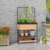 Tangkula Raised Wooden Garden Bed With Metal Trellis 59” Elevated Planter Box With Open Storage Shelves Removable Grid Divider