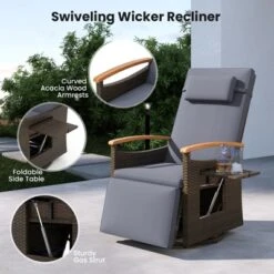 Tangkula Set Of 2 Patio Rattan 360° Swivel Recliner Chair Wicker Lounge Chair W/Adjustable Backrest & Footrest Reclining Seat W/Flip Side Table -Tangkula GUEST 52e61954 2e80 434a b2de e298e6bf6045
