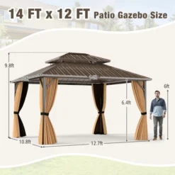Tangkula 14 X 12 FT Hardtop Gazebo W/ Netting Heavy-Duty Double-Roof Galvanized Metal Top -Tangkula GUEST 52e7eed0 cea9 4f8f 8961 84b1f4370208