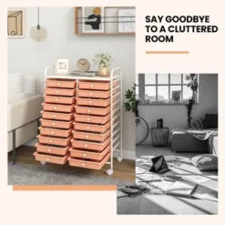 Tangkula 20-Drawer Rolling Storage Cart Art Craft Organizer Cart Mobile Utility Storage Cart With Removable Drawers & Lockable Wheels Orange -Tangkula GUEST 52eee5ee c953 4b67 b1db b898c87965d2