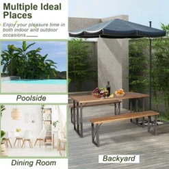 Tangkula 3 Piece Patio Picnic Table Bench Set, Outdoor Camping Table Set W/ Acacia Wood Tabletop & Seat 2” Umbrella Hole -Tangkula GUEST 530aa8a6 5096 4cc4 9cf9 d7309bbb33c0